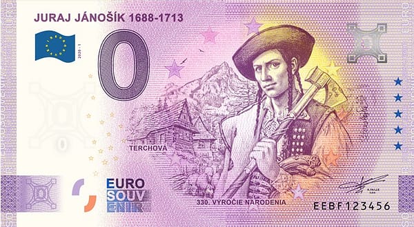 0 Euro Souvenir bankovka - JURAJ JÁNOŠÍK 1688-1713