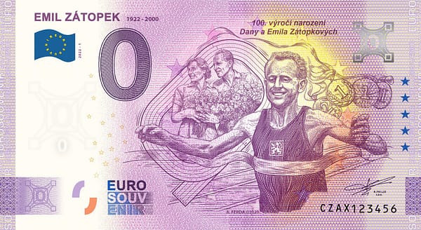 0 Euro Souvenir – EMIL ZÁTOPEK 1922 - 2022