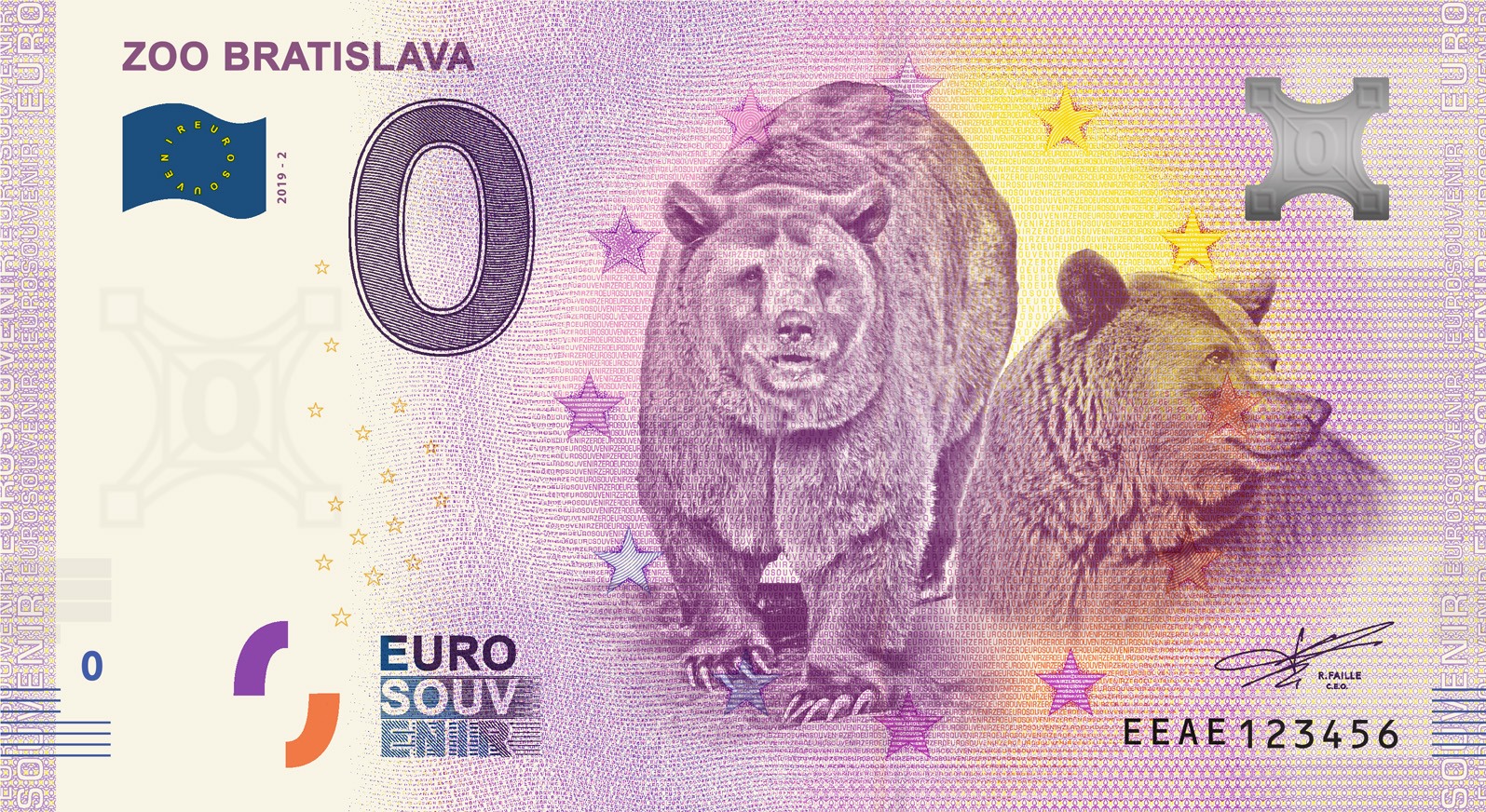 0 Euro Souvenir bankovka - ZOO Bratislava 2019-2