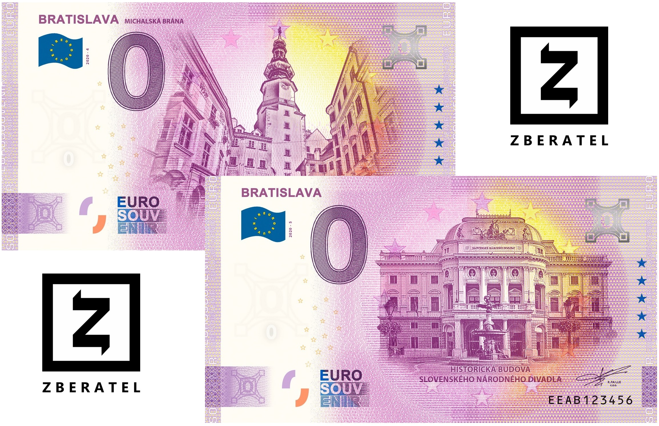 SET 0 Euro Souvenir BRATISLAVA 2020 - MICHALSKÁ BRÁNA & HISTORICKÁ BUDOVA SLOVENSKÉHO NÁRODNÉHO DIVALDA – CHYBOTLAČ
