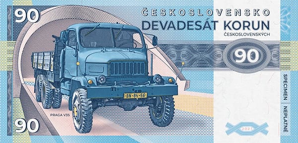 GÁBRIŠOVKA - 90 KORÚN ČESKOSLOVENSKÝCH - PRAGA V3S (séria T)